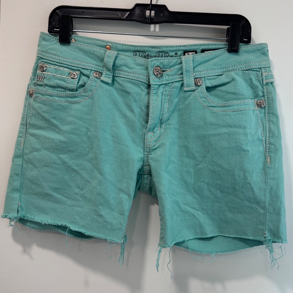 Miss Me Mint Green Embellished Butterfly Cut Off Denim Shorts Size 30